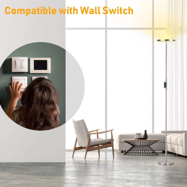 JOOFO Lámpara de pie, 30 W/2400 lm, luz LED cielo, moderna, 3 temperaturas de color, súper brillante, luz de poste alto con control remoto y táctil para sala de estar, dormitorio, oficina (negro) - Imagen 24