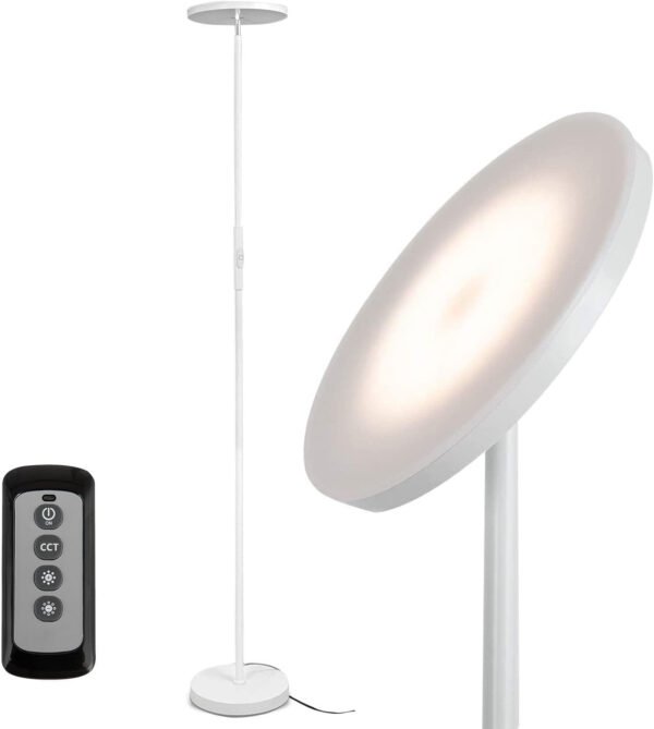 JOOFO Lámpara de pie, 30 W/2400 lm, luz LED cielo, moderna, 3 temperaturas de color, súper brillante, luz de poste alto con control remoto y táctil para sala de estar, dormitorio, oficina (negro) - Imagen 25