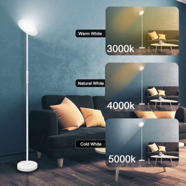 JOOFO Lámpara de pie, 30 W/2400 lm, luz LED cielo, moderna, 3 temperaturas de color, súper brillante, luz de poste alto con control remoto y táctil para sala de estar, dormitorio, oficina (negro) - Imagen 28