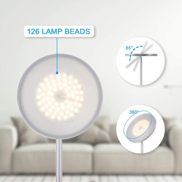 JOOFO Lámpara de pie, 30 W/2400 lm, luz LED cielo, moderna, 3 temperaturas de color, súper brillante, luz de poste alto con control remoto y táctil para sala de estar, dormitorio, oficina (negro) - Imagen 44