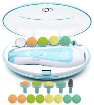 Royal Angels - Juego de cortaúñas 20 en 1 para bebé, lima eléctrica de uñas segura con cabezales de repuesto para pies y manos de bebés recién nacidos y niños pequeños, lima y pule (azul)