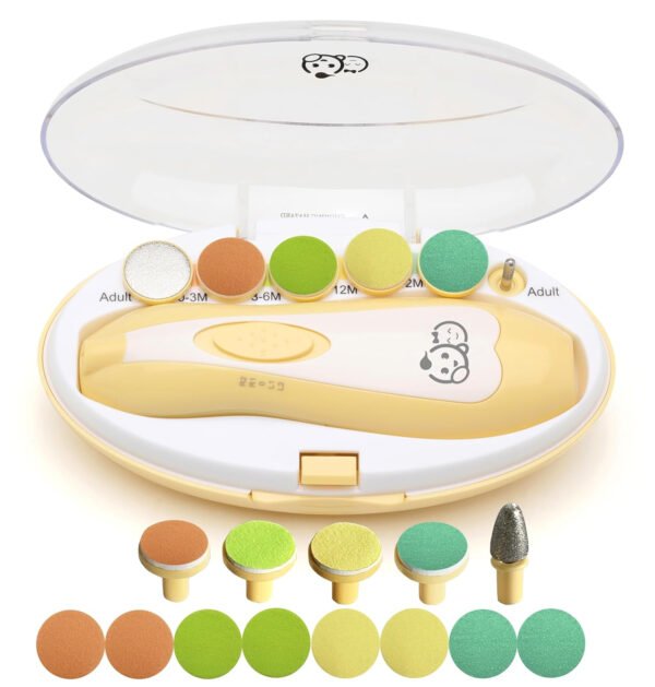 Royal Angels - Juego de cortaúñas 20 en 1 para bebé, lima eléctrica de uñas segura con cabezales de repuesto para pies y manos de bebés recién nacidos y niños pequeños, lima y pule (azul) - Imagen 9