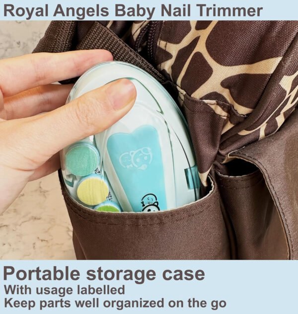 Royal Angels - Juego de cortaúñas 20 en 1 para bebé, lima eléctrica de uñas segura con cabezales de repuesto para pies y manos de bebés recién nacidos y niños pequeños, lima y pule (azul) - Imagen 15