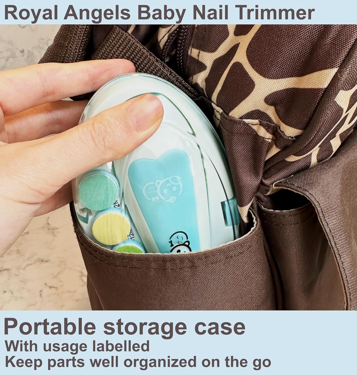 Royal Angels - Juego de cortaúñas 20 en 1 para bebé, lima eléctrica de uñas segura con cabezales de repuesto para pies y manos de bebés recién nacidos y niños pequeños, lima y pule (azul) - Imagen 15