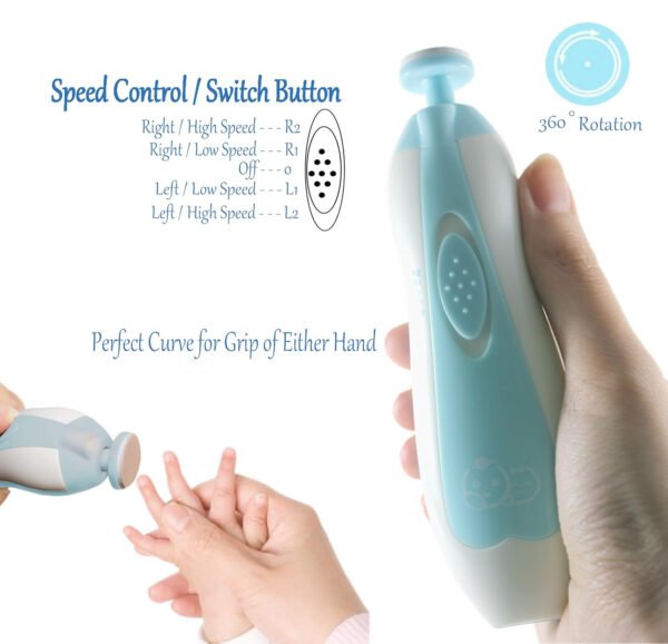 Royal Angels - Juego de cortaúñas 20 en 1 para bebé, lima eléctrica de uñas segura con cabezales de repuesto para pies y manos de bebés recién nacidos y niños pequeños, lima y pule (azul) - Imagen 16