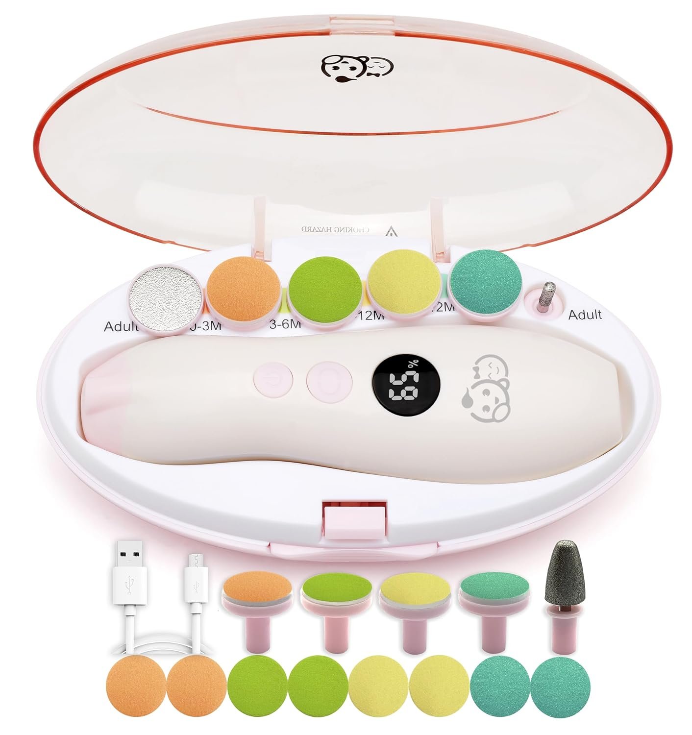Royal Angels - Juego de cortaúñas 20 en 1 para bebé, lima eléctrica de uñas segura con cabezales de repuesto para pies y manos de bebés recién nacidos y niños pequeños, lima y pule (azul) - Imagen 18