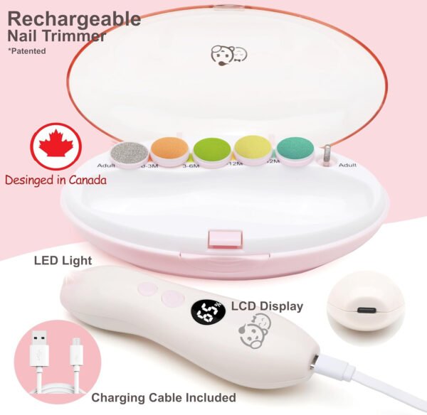 Royal Angels - Juego de cortaúñas 20 en 1 para bebé, lima eléctrica de uñas segura con cabezales de repuesto para pies y manos de bebés recién nacidos y niños pequeños, lima y pule (azul) - Imagen 19
