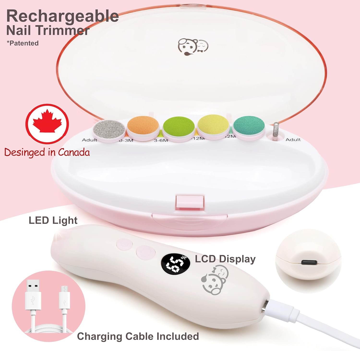 Royal Angels - Juego de cortaúñas 20 en 1 para bebé, lima eléctrica de uñas segura con cabezales de repuesto para pies y manos de bebés recién nacidos y niños pequeños, lima y pule (azul) - Imagen 19