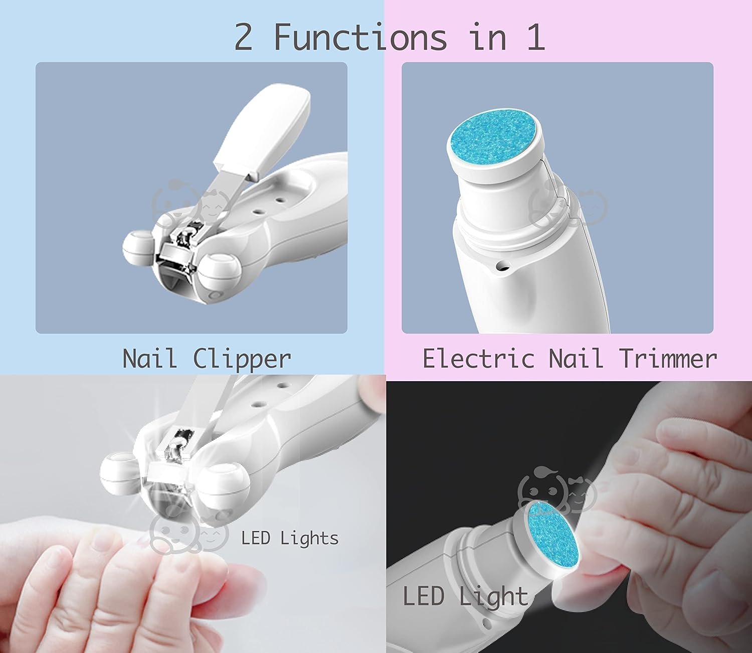 Royal Angels - Juego de cortaúñas 20 en 1 para bebé, lima eléctrica de uñas segura con cabezales de repuesto para pies y manos de bebés recién nacidos y niños pequeños, lima y pule (azul) - Imagen 26