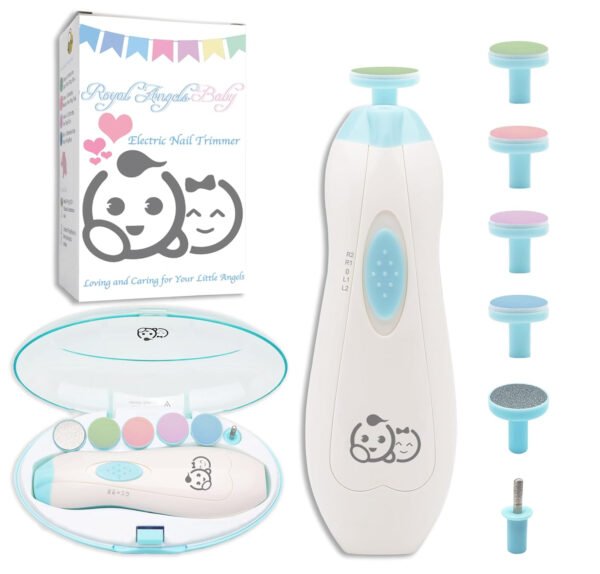 Royal Angels - Juego de cortaúñas 20 en 1 para bebé, lima eléctrica de uñas segura con cabezales de repuesto para pies y manos de bebés recién nacidos y niños pequeños, lima y pule (azul) - Imagen 31