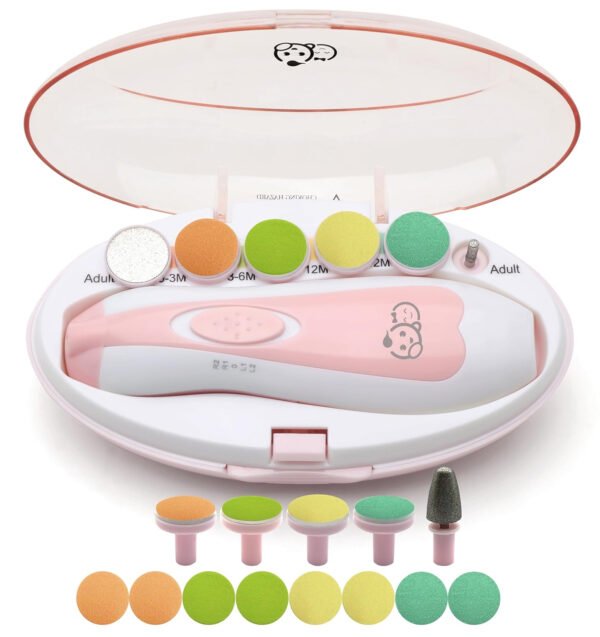 Royal Angels - Juego de cortaúñas 20 en 1 para bebé, lima eléctrica de uñas segura con cabezales de repuesto para pies y manos de bebés recién nacidos y niños pequeños, lima y pule (azul) - Imagen 45