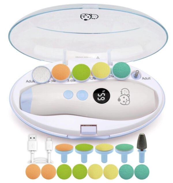 Royal Angels - Juego de cortaúñas 20 en 1 para bebé, lima eléctrica de uñas segura con cabezales de repuesto para pies y manos de bebés recién nacidos y niños pequeños, lima y pule (azul) - Imagen 51