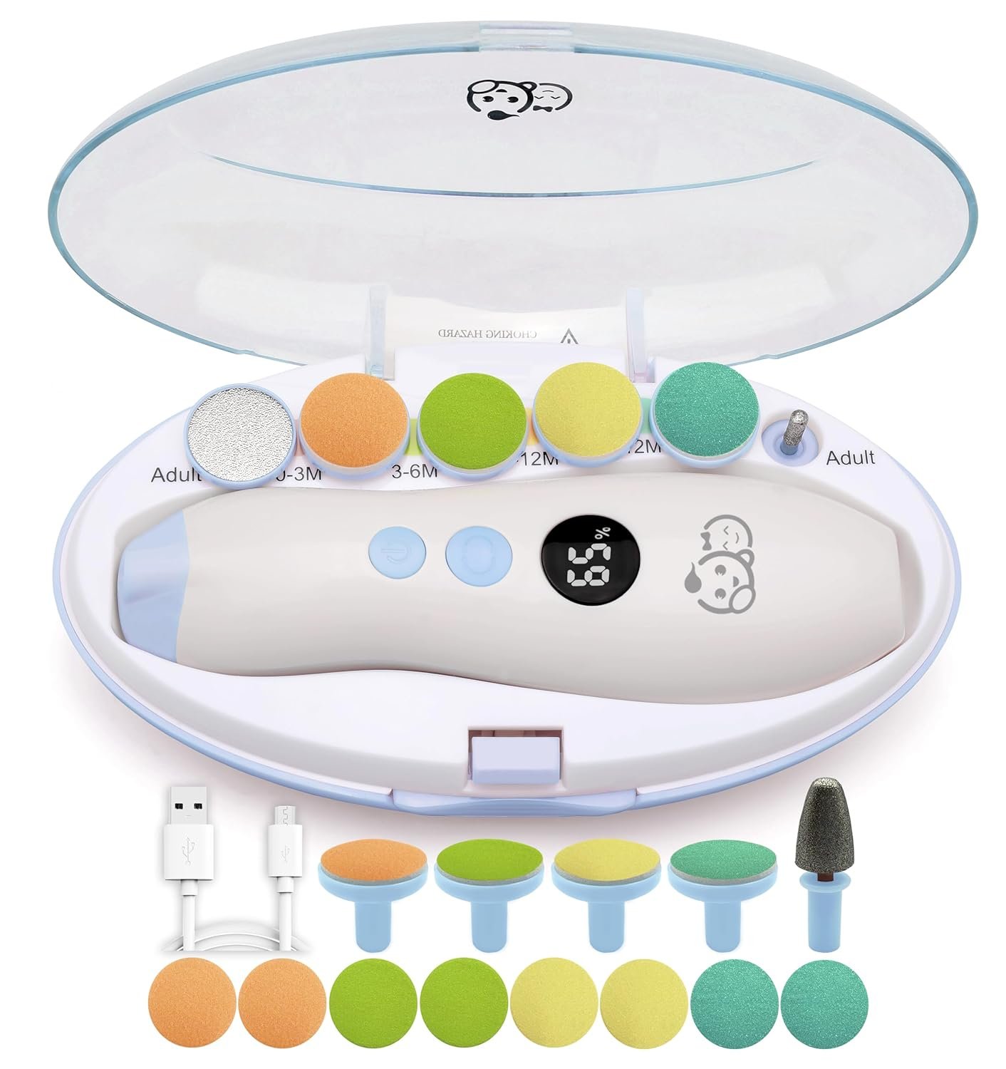 Royal Angels - Juego de cortaúñas 20 en 1 para bebé, lima eléctrica de uñas segura con cabezales de repuesto para pies y manos de bebés recién nacidos y niños pequeños, lima y pule (azul) - Imagen 51
