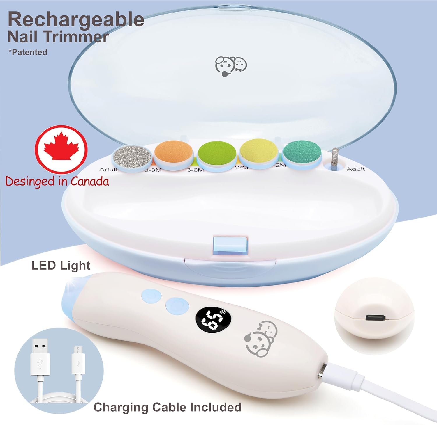 Royal Angels - Juego de cortaúñas 20 en 1 para bebé, lima eléctrica de uñas segura con cabezales de repuesto para pies y manos de bebés recién nacidos y niños pequeños, lima y pule (azul) - Imagen 52