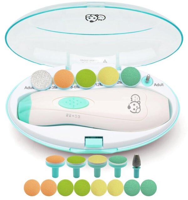 Royal Angels - Juego de cortaúñas 20 en 1 para bebé, lima eléctrica de uñas segura con cabezales de repuesto para pies y manos de bebés recién nacidos y niños pequeños, lima y pule (azul) - Imagen 58