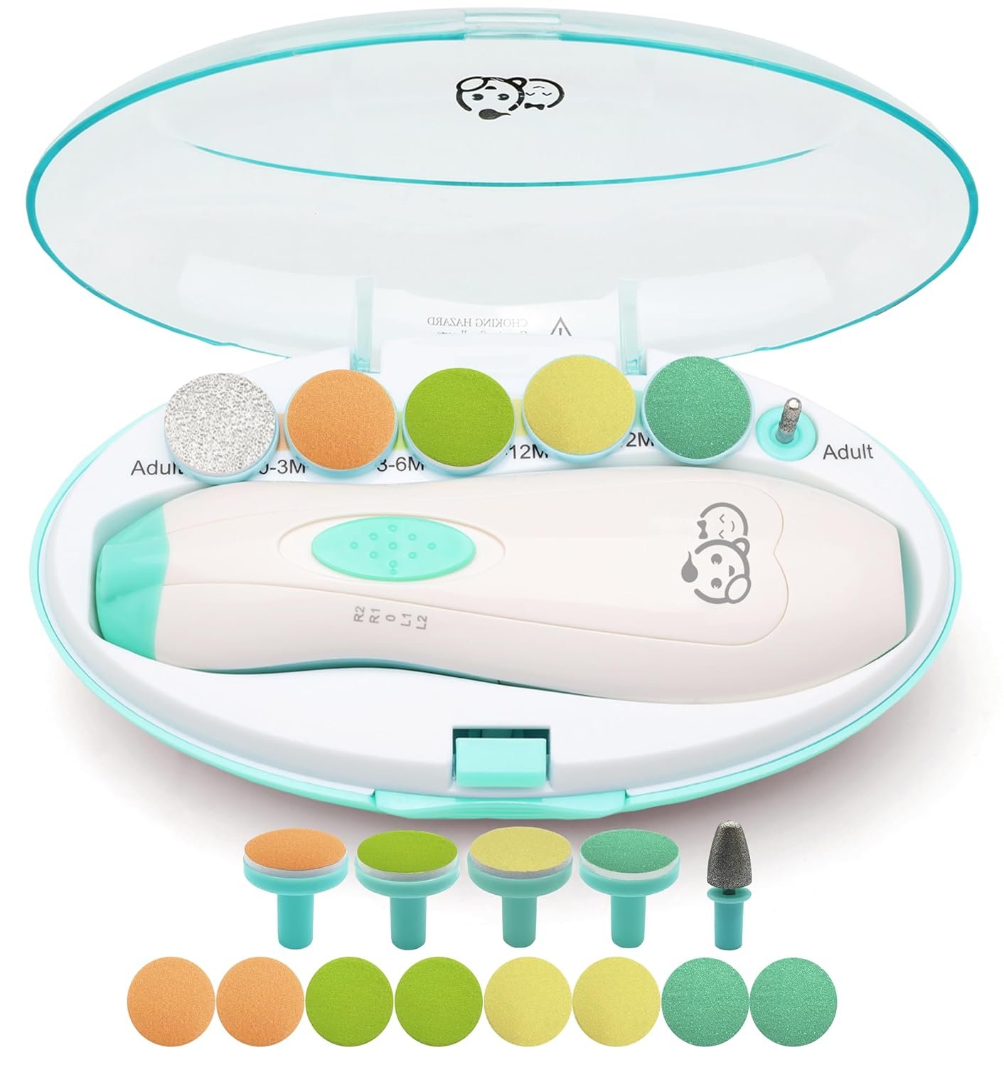Royal Angels - Juego de cortaúñas 20 en 1 para bebé, lima eléctrica de uñas segura con cabezales de repuesto para pies y manos de bebés recién nacidos y niños pequeños, lima y pule (azul) - Imagen 58