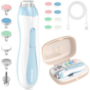 Cortador de uñas eléctrico para bebé, con carga USB, kit de cortaúñas 15 en 1 con cubierta antipolvo, luz LED, kit de amortiguación para recién nacidos, niños pequeños o adultos, cuidado de