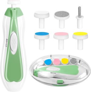 Cortador de uñas eléctrico para bebé, 6 en 1, cortaúñas para bebés, kit de aseo infantil, juego de manicura para niños pequeños o adultos, color verde