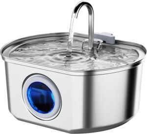 Fuente de agua para gatos de acero inoxidable: fuente para gatos de 108 oz/3.2 L para beber, fuente de agua para mascotas para gatos en el interior, tazón dispensador automático de agua para gatos,