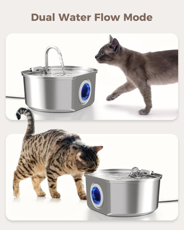 Fuente de agua para gatos de acero inoxidable: fuente para gatos de 108 oz/3.2 L para beber, fuente de agua para mascotas para gatos en el interior, tazón dispensador automático de agua para gatos, - Imagen 7