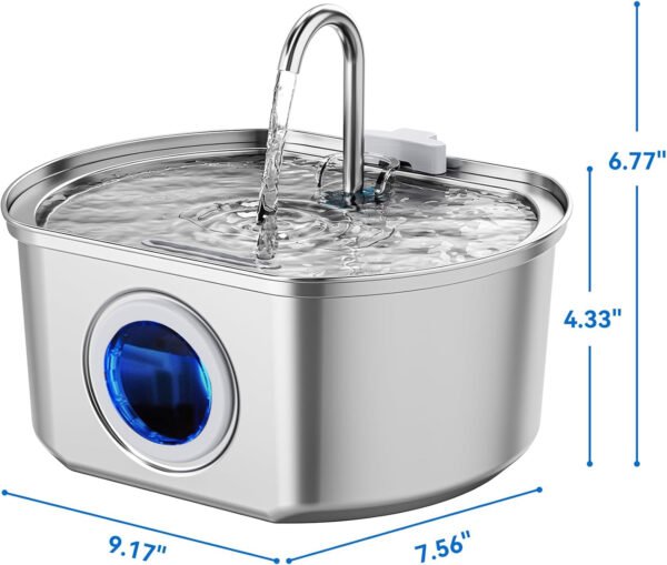 Fuente de agua para gatos de acero inoxidable: fuente para gatos de 108 oz/3.2 L para beber, fuente de agua para mascotas para gatos en el interior, tazón dispensador automático de agua para gatos, - Imagen 10