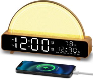 Reloj despertador amanecer luz despertador con simulación de amanecer máquina de ruido blanco Control táctil Lámparas de noche Colores Lámpara de atmósfera 30/60/90 Temporizador de sueño 13