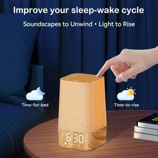 Reloj despertador Sunrise: con máquina de ruido, reloj despertador digital para dormitorios, sonidos naturales para despertar suave, 30 sonidos de sueño, brillo y volumen ajustables - Imagen 3