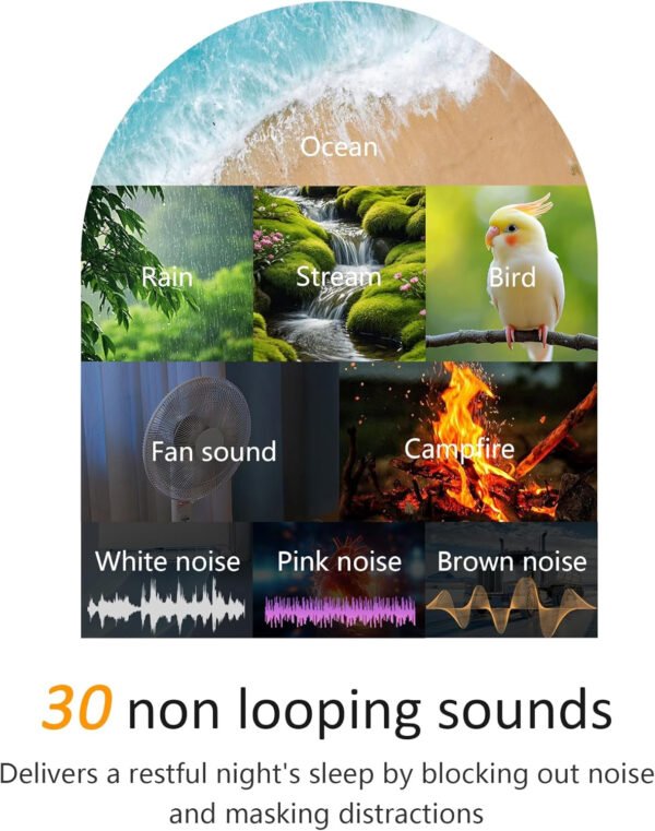 Reloj despertador Sunrise: con máquina de ruido, reloj despertador digital para dormitorios, sonidos naturales para despertar suave, 30 sonidos de sueño, brillo y volumen ajustables - Imagen 4