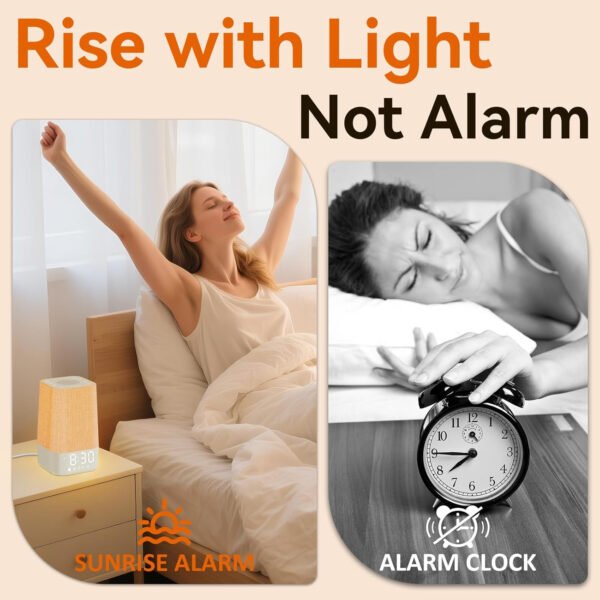 Reloj despertador Sunrise: con máquina de ruido, reloj despertador digital para dormitorios, sonidos naturales para despertar suave, 30 sonidos de sueño, brillo y volumen ajustables - Imagen 11
