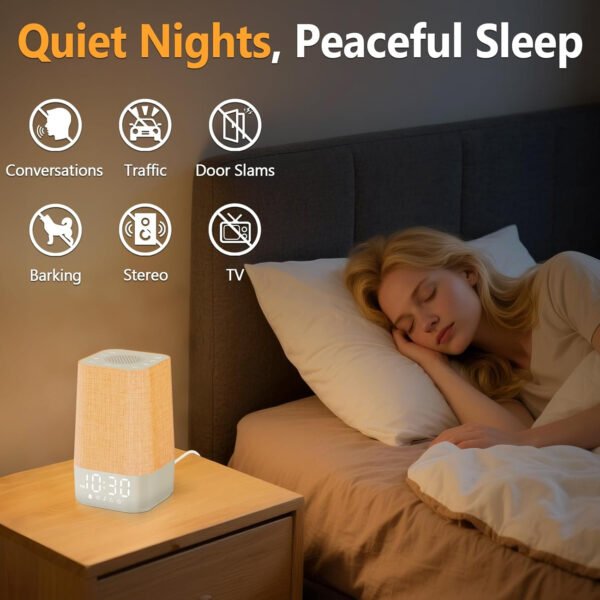 Reloj despertador Sunrise: con máquina de ruido, reloj despertador digital para dormitorios, sonidos naturales para despertar suave, 30 sonidos de sueño, brillo y volumen ajustables - Imagen 14