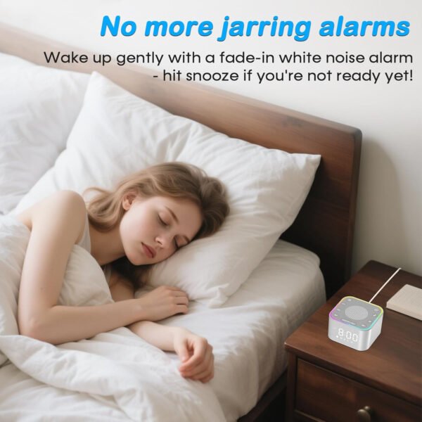 Reloj despertador Sunrise: con máquina de ruido, reloj despertador digital para dormitorios, sonidos naturales para despertar suave, 30 sonidos de sueño, brillo y volumen ajustables - Imagen 20