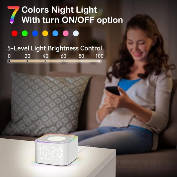 Reloj despertador Sunrise: con máquina de ruido, reloj despertador digital para dormitorios, sonidos naturales para despertar suave, 30 sonidos de sueño, brillo y volumen ajustables - Imagen 22