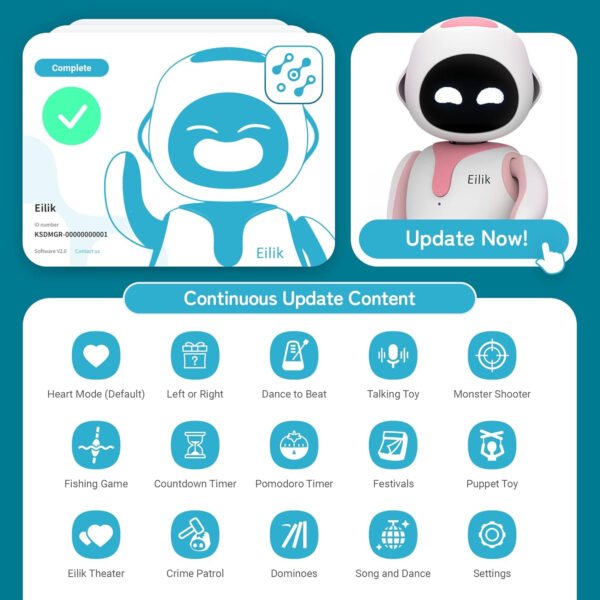 Eilik - Juguetes interactivos táctiles, lindas mascotas robot con emociones abundantes. Animaciones inactivas y minijuegos, regalo único para niñas y niños. Actualización de soporte. - Imagen 6