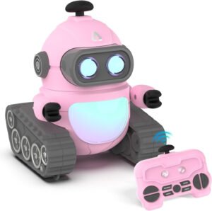 GILOBABY Juguetes robot para niñas, juguete robot recargable de control remoto para niños, robots RC programables con ojos LED, cabeza y brazos flexibles, movimientos de baile, música, regalos de