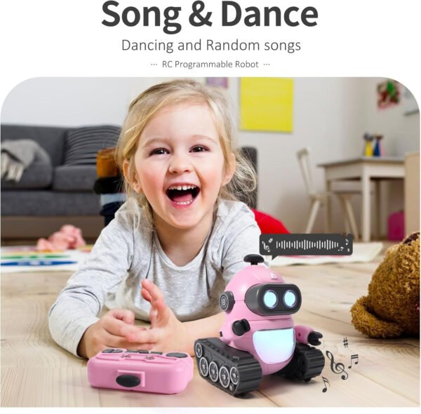 GILOBABY Juguetes robot para niñas, juguete robot recargable de control remoto para niños, robots RC programables con ojos LED, cabeza y brazos flexibles, movimientos de baile, música, regalos de - Imagen 2