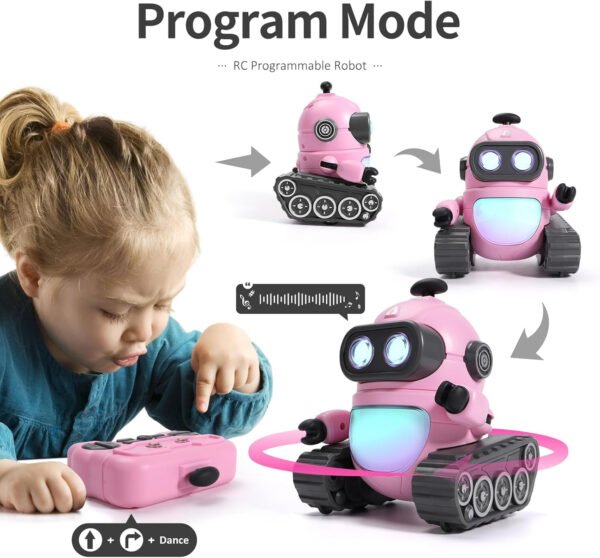GILOBABY Juguetes robot para niñas, juguete robot recargable de control remoto para niños, robots RC programables con ojos LED, cabeza y brazos flexibles, movimientos de baile, música, regalos de - Imagen 3