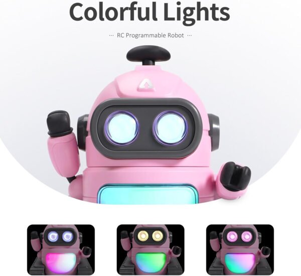 GILOBABY Juguetes robot para niñas, juguete robot recargable de control remoto para niños, robots RC programables con ojos LED, cabeza y brazos flexibles, movimientos de baile, música, regalos de - Imagen 4