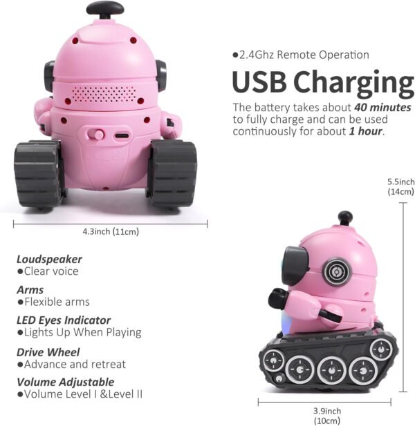 GILOBABY Juguetes robot para niñas, juguete robot recargable de control remoto para niños, robots RC programables con ojos LED, cabeza y brazos flexibles, movimientos de baile, música, regalos de - Imagen 7