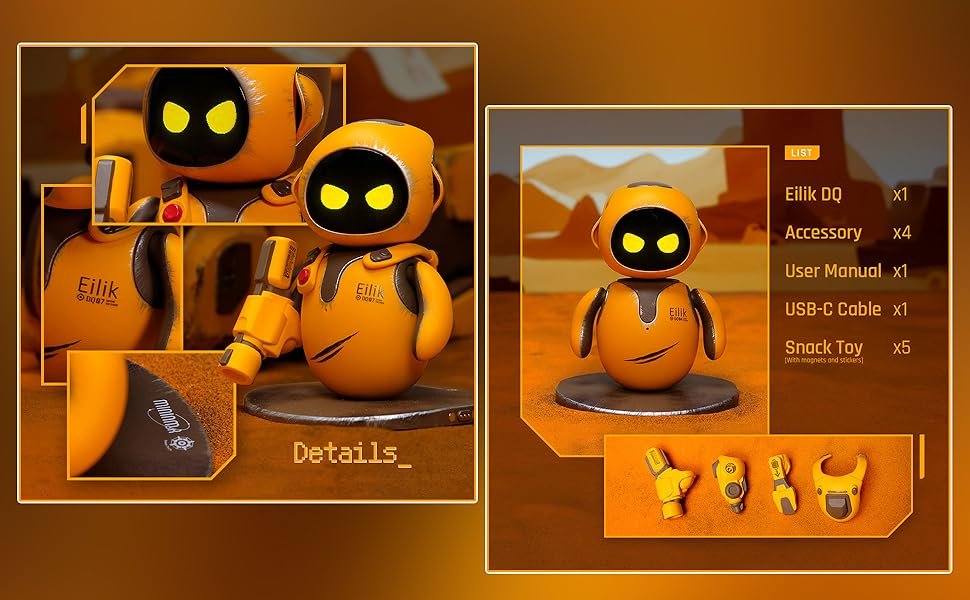 Nueva versión de Eilik, con pintura del desierto y detalles de daño de batalla, así como detalles de embalaje.