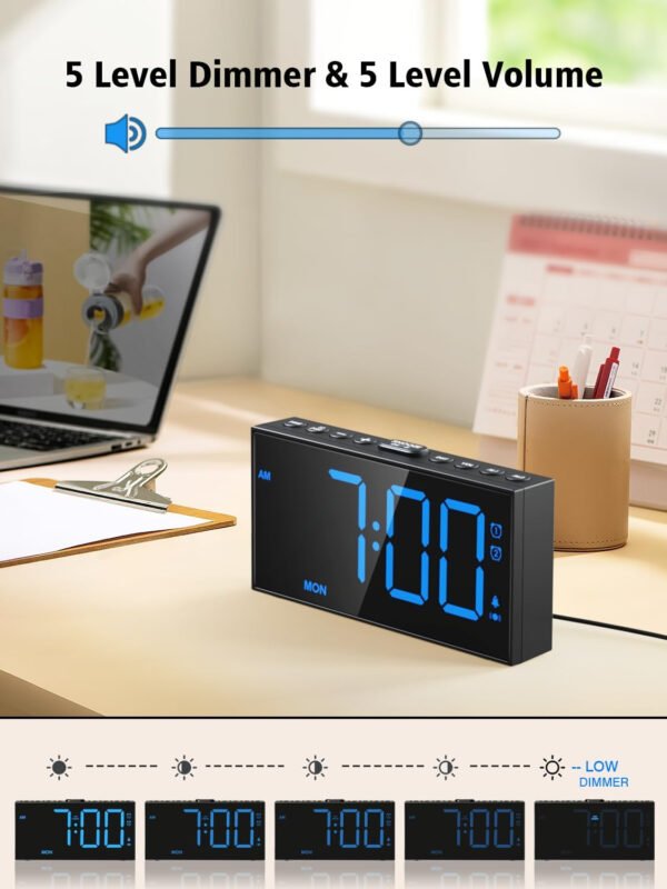 PPLEE Reloj despertador fuerte con agitador de cama, despertador vibratorio para personas con problemas auditivos sordos, 2 alarmas de vibración de 3 niveles para modo día laboral/diario, 5 - Imagen 4