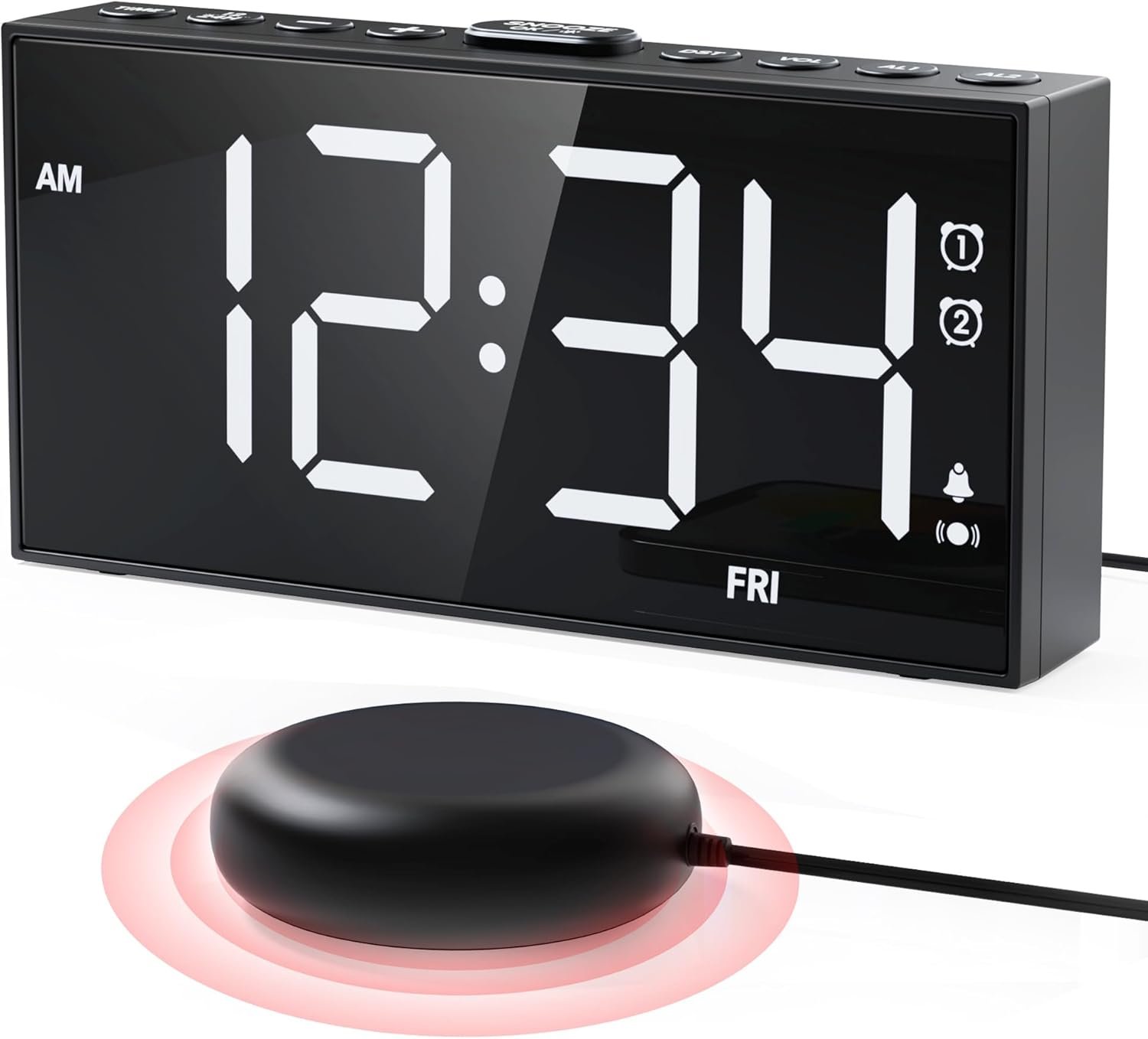 PPLEE Reloj despertador fuerte con agitador de cama, despertador vibratorio para personas con problemas auditivos sordos, 2 alarmas de vibración de 3 niveles para modo día laboral/diario, 5 - Imagen 8