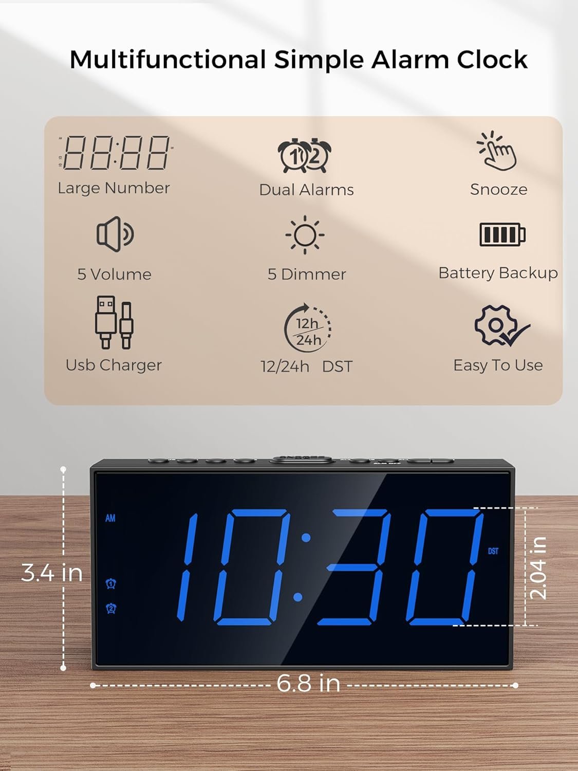 PPLEE Reloj despertador fuerte con agitador de cama, despertador vibratorio para personas con problemas auditivos sordos, 2 alarmas de vibración de 3 niveles para modo día laboral/diario, 5 - Imagen 16