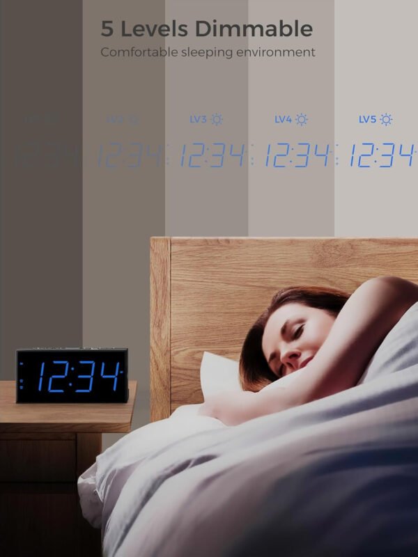 PPLEE Reloj despertador fuerte con agitador de cama, despertador vibratorio para personas con problemas auditivos sordos, 2 alarmas de vibración de 3 niveles para modo día laboral/diario, 5 - Imagen 19