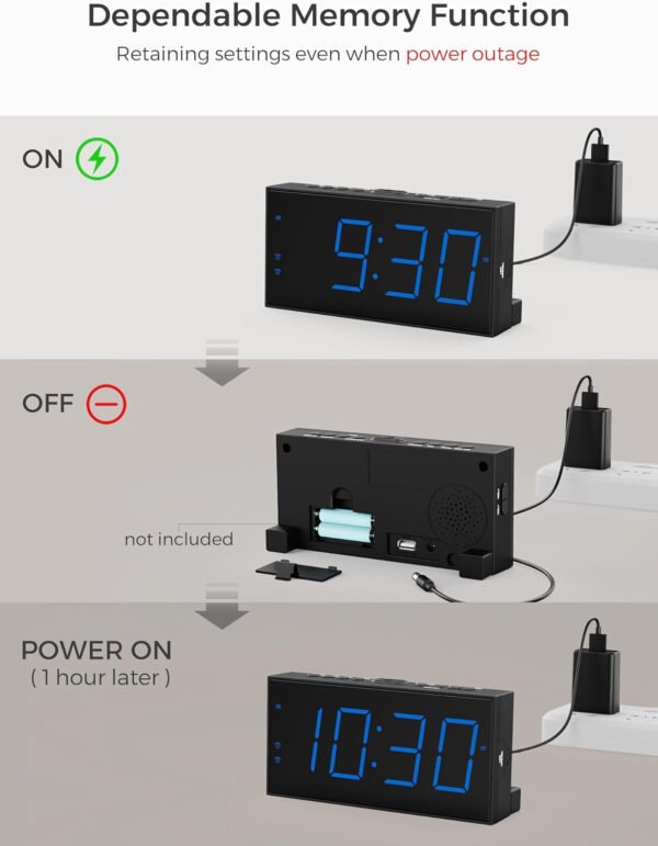PPLEE Reloj despertador fuerte con agitador de cama, despertador vibratorio para personas con problemas auditivos sordos, 2 alarmas de vibración de 3 niveles para modo día laboral/diario, 5 - Imagen 20