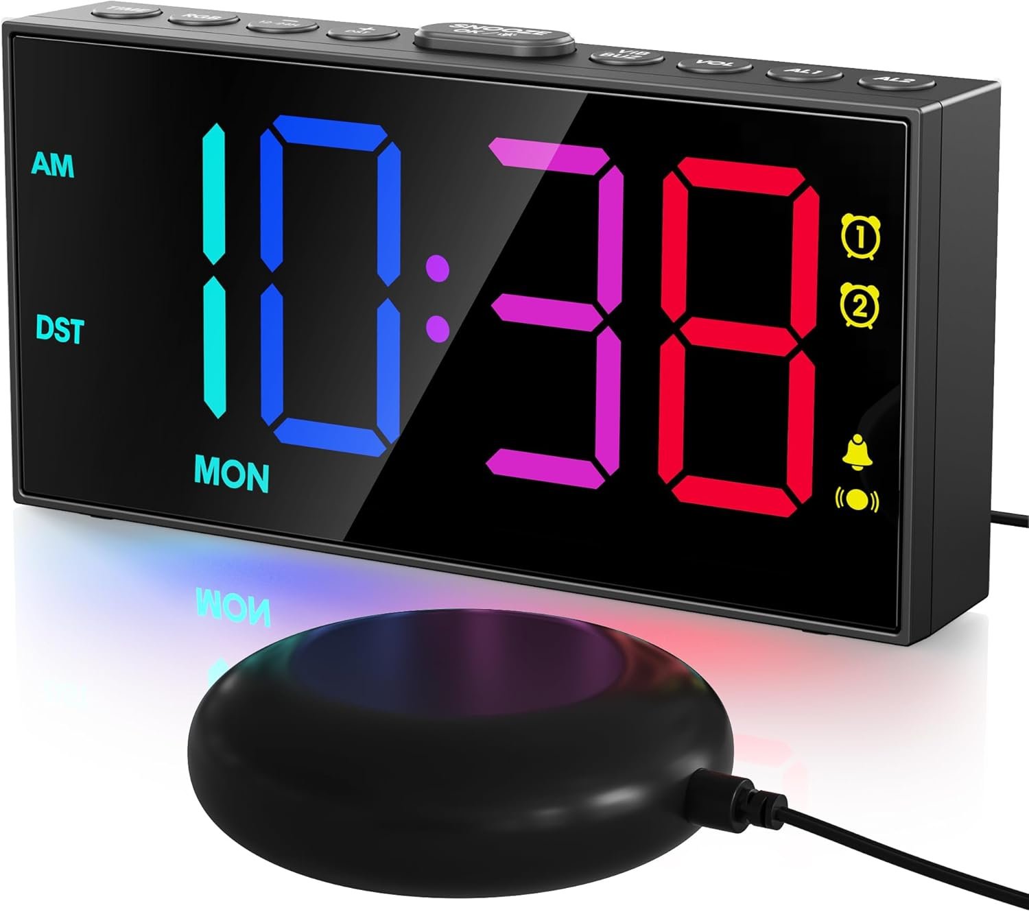 PPLEE Reloj despertador fuerte con agitador de cama, despertador vibratorio para personas con problemas auditivos sordos, 2 alarmas de vibración de 3 niveles para modo día laboral/diario, 5 - Imagen 22