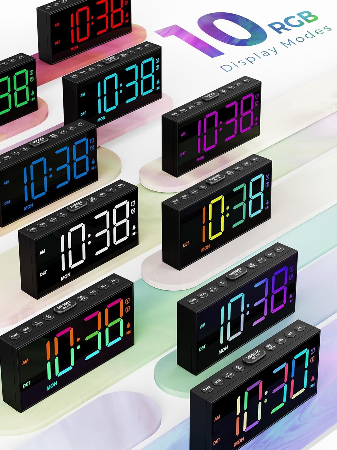 PPLEE Reloj despertador fuerte con agitador de cama, despertador vibratorio para personas con problemas auditivos sordos, 2 alarmas de vibración de 3 niveles para modo día laboral/diario, 5 - Imagen 24