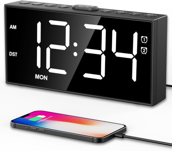 PPLEE Reloj despertador fuerte con agitador de cama, despertador vibratorio para personas con problemas auditivos sordos, 2 alarmas de vibración de 3 niveles para modo día laboral/diario, 5 - Imagen 30