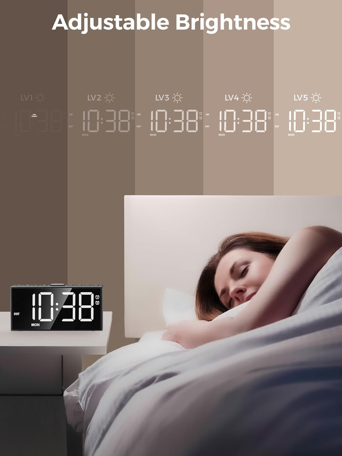 PPLEE Reloj despertador fuerte con agitador de cama, despertador vibratorio para personas con problemas auditivos sordos, 2 alarmas de vibración de 3 niveles para modo día laboral/diario, 5 - Imagen 31