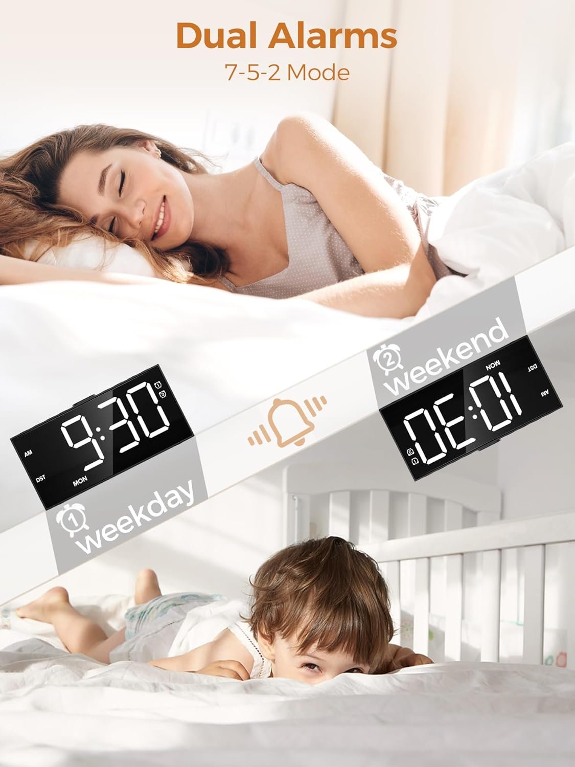 PPLEE Reloj despertador fuerte con agitador de cama, despertador vibratorio para personas con problemas auditivos sordos, 2 alarmas de vibración de 3 niveles para modo día laboral/diario, 5 - Imagen 33