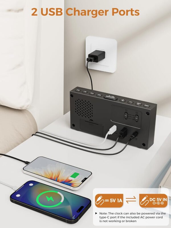 PPLEE Reloj despertador fuerte con agitador de cama, despertador vibratorio para personas con problemas auditivos sordos, 2 alarmas de vibración de 3 niveles para modo día laboral/diario, 5 - Imagen 34